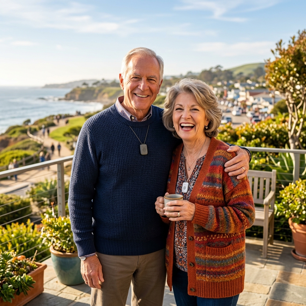 Smiling senior couple at home enjoying peace of mind